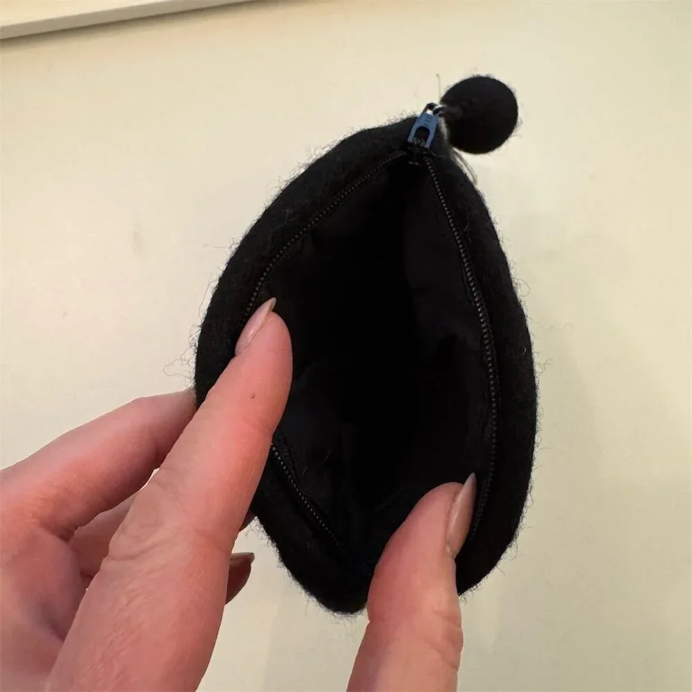 Handmade Wool Felt Black Cat Coin Purse by Wonderland Yarns